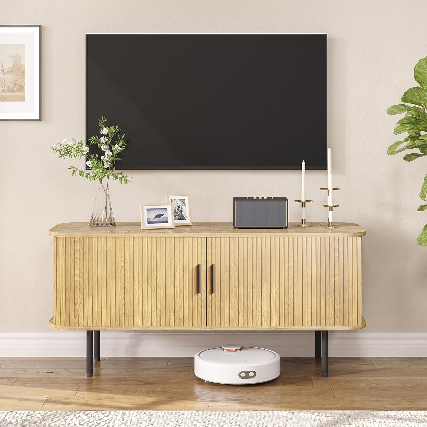 Gaming Console Cabinet - Natural Fluted TV Stand for 60