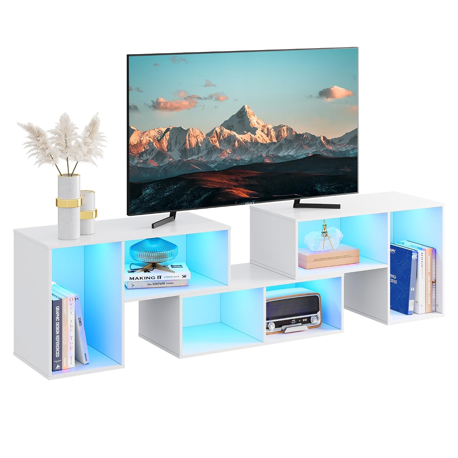 Gaming Console Cabinet - Deformable TV Stand with LED Strip