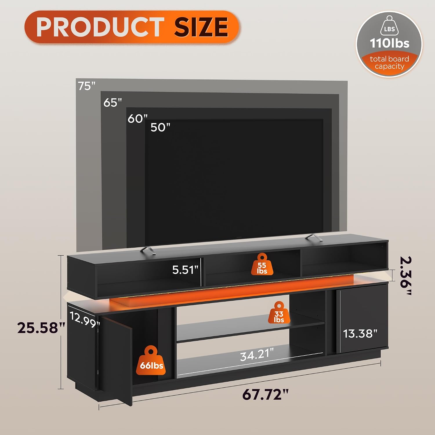 Modern TV Stand 75 Inch Entert - Gaming Console Cabinet ulasan dan harga