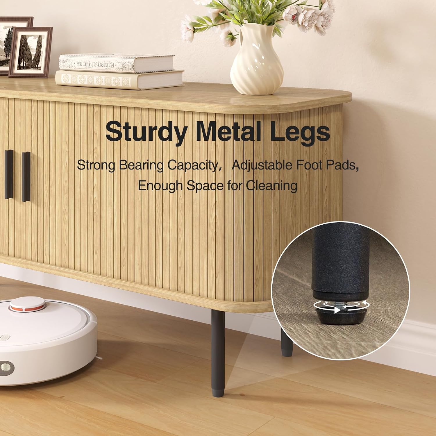 Natural Fluted TV Stand for 60 - Gaming Console Cabinet ulasan dan harga
