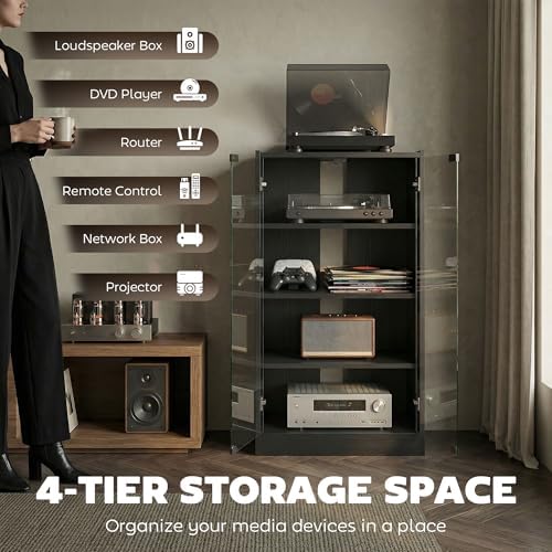 Media Cabinet, 4-Tier Stereo C - Gaming Console Cabinet ulasan dan harga