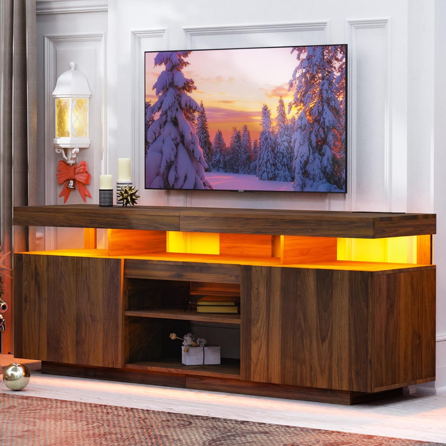 LED TV Stand with Power Outlet - Gaming Console Cabinet ulasan dan harga