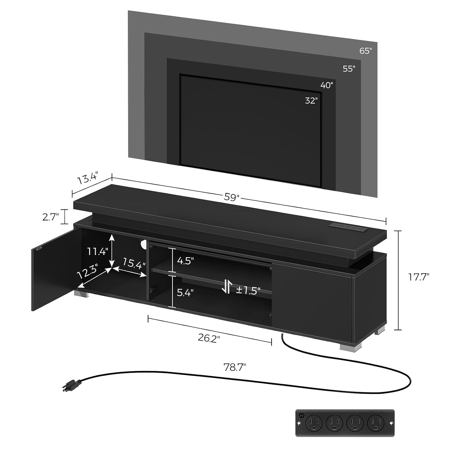 TV Stand with Power Outlet & L - Gaming Console Cabinet ulasan dan harga