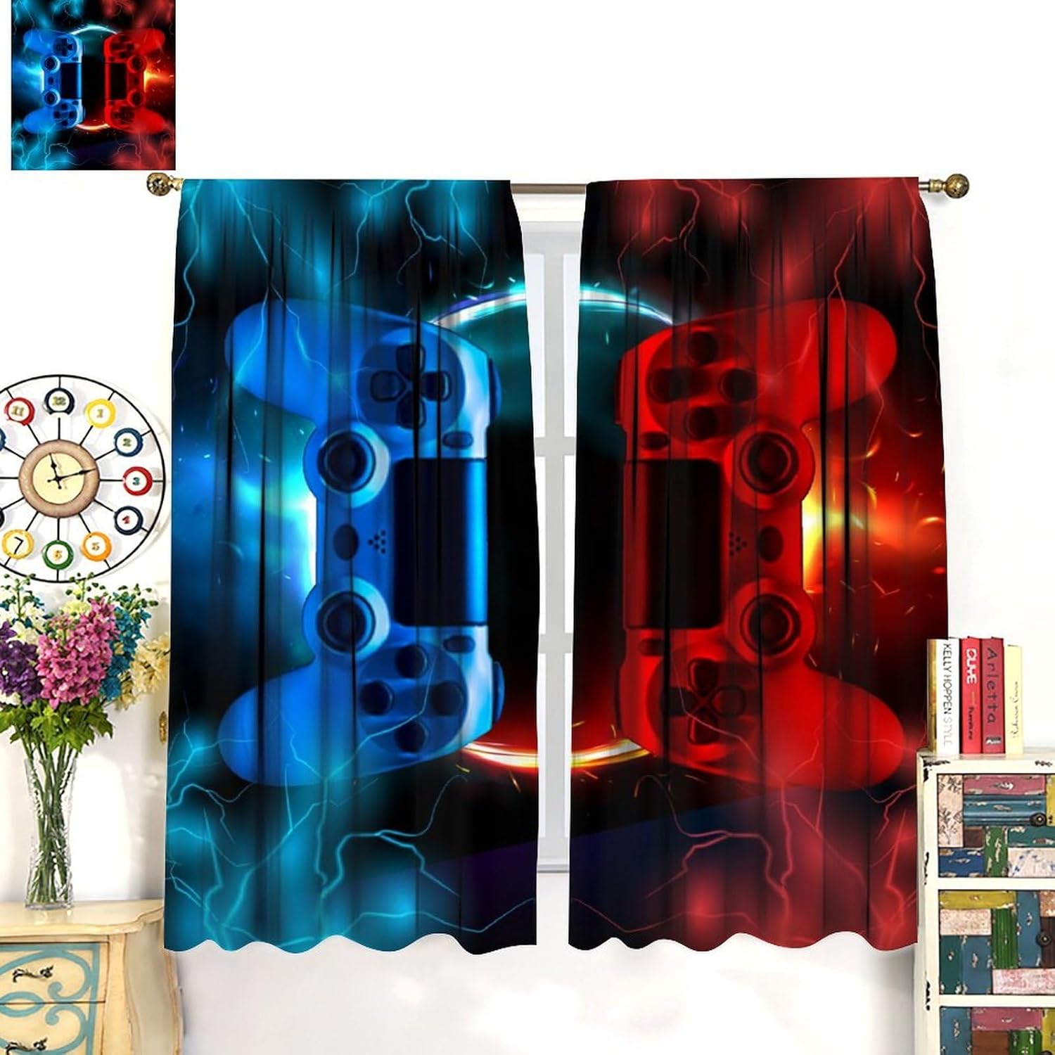 Gaming Curtain Blue Red Arcade - Gaming Console Cafe ulasan dan harga